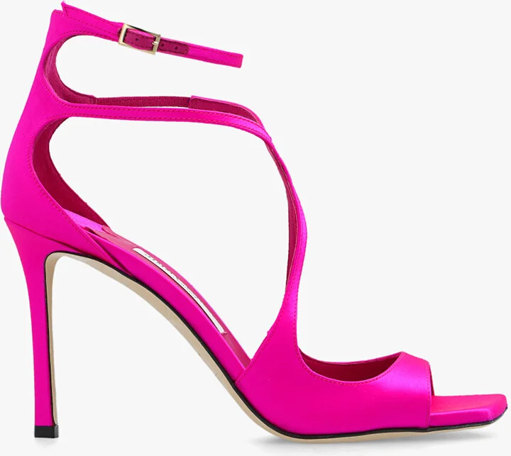 ’Azia’ Satin Heeled Sandals, , - Pink