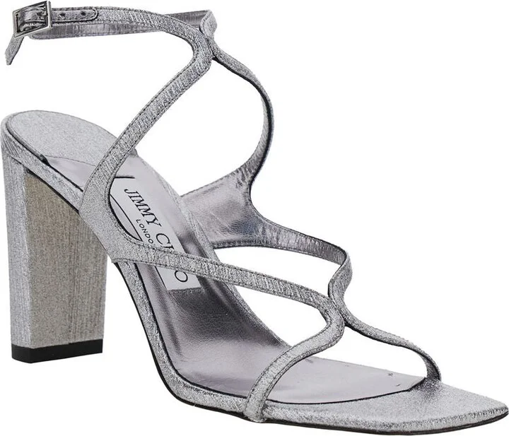 'Azie' Metallic Sandals With High Stacked Heel And Criss-Cross Strap In Tech Fabric Woman - Image 3
