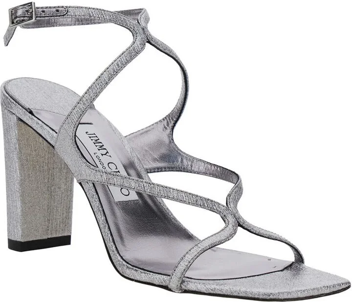 'Azie' Metallic Sandals With High Stacked Heel And Criss-Cross Strap In Tech Fabric Woman - Image 2