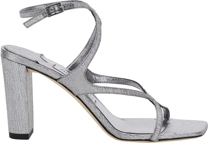'azie' Metallic Sandals With High Stacked Heel And Criss-cross Strap In Tech Fabric Woman