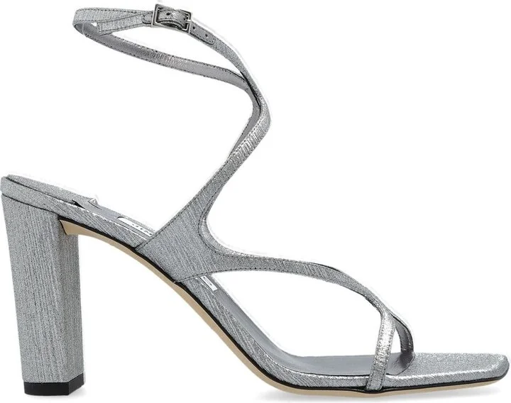 'Azie' Metallic Sandals With High Stacked Heel And Criss-Cross Strap In Tech Fabric Woman