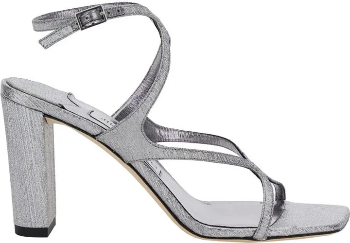 'Azie' Metallic Sandals With High Stacked Heel And Criss-Cross Strap In Tech Fabric Woman