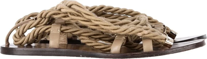Aziza Rope Sandals in Beige Rope and Leather