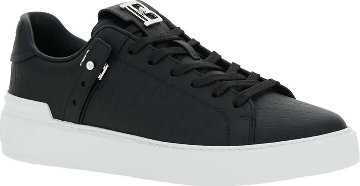 'B-Court B-Buzz' Black Low Sneakers With Diamond Motif And Logo Patch On The Tongue In Leather Man - Image 2