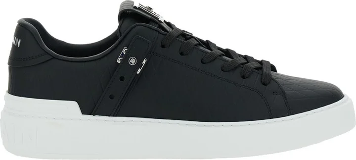 'b-court B-buzz' Black Low Sneakers With Diamond Motif And Logo Patch On The Tongue In Leather Man