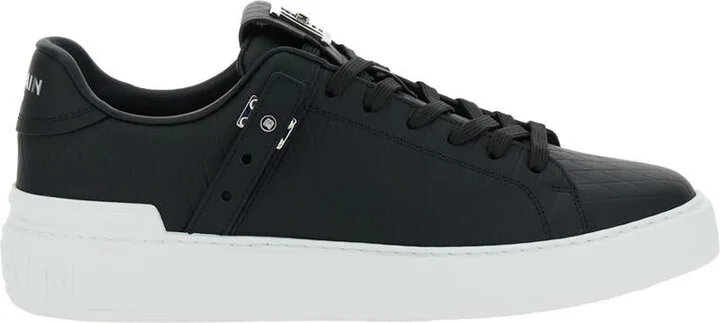 'B-Court B-Buzz' Black Low Sneakers With Diamond Motif And Logo Patch On The Tongue In Leather Man
