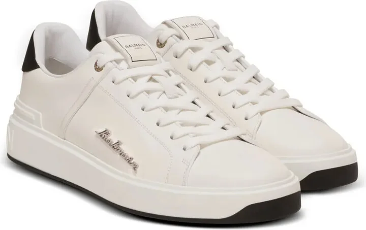 B-Court logo-plaque leather trainers - Image 2