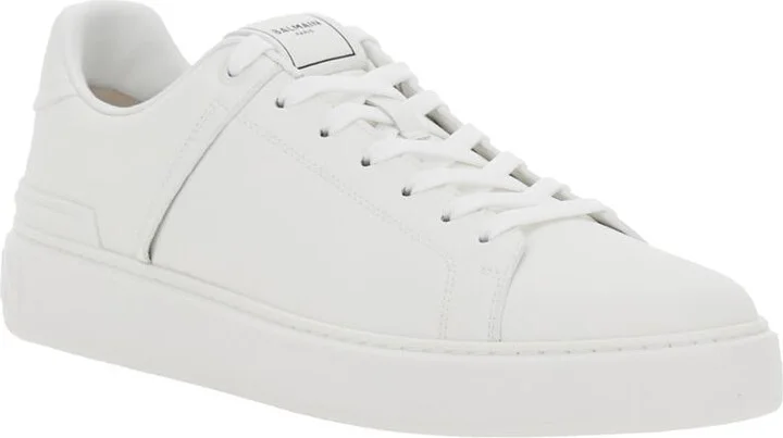'B-Court' White Low Top Sneakers With Logo Patch On The Tongue In Leather Man - Image 2