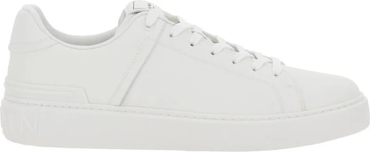 'B-Court' White Low Top Sneakers With Logo Patch On The Tongue In Leather Man