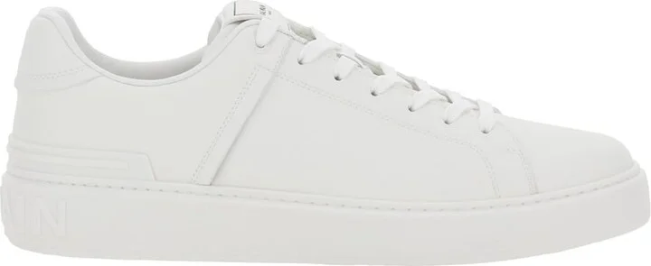 'b-court' White Low Top Sneakers With Logo Patch On The Tongue In Leather Man