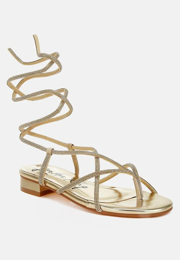 Babbity Rhinestone Embellished Lace-Up Sandals