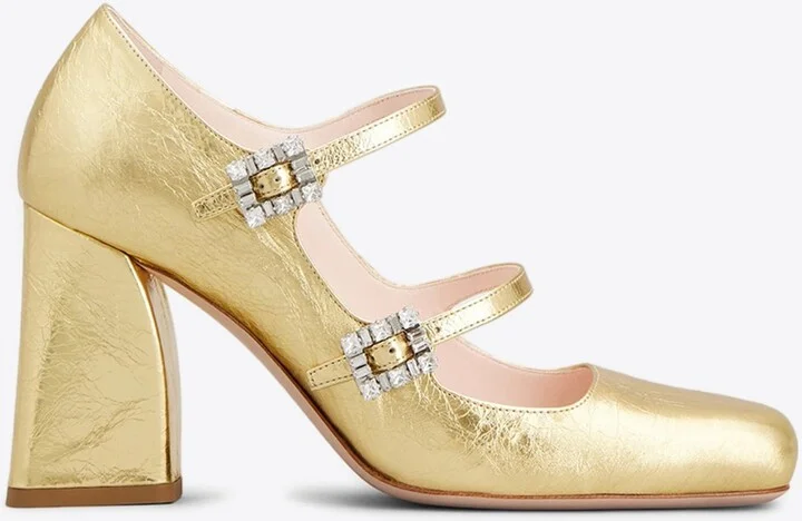 Babies 85 Crystal Buckle Pumps in Leather