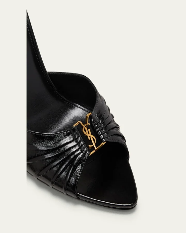 Babylone YSL Ruched Leather Mule Sandals - Image 4