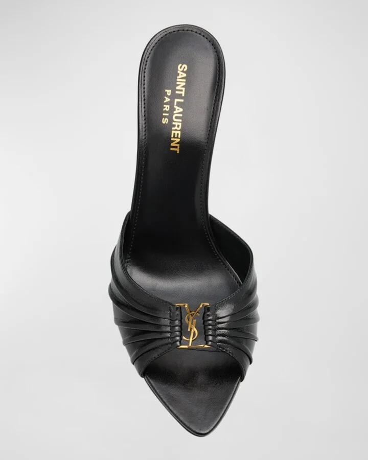 Babylone YSL Ruched Leather Mule Sandals - Image 2