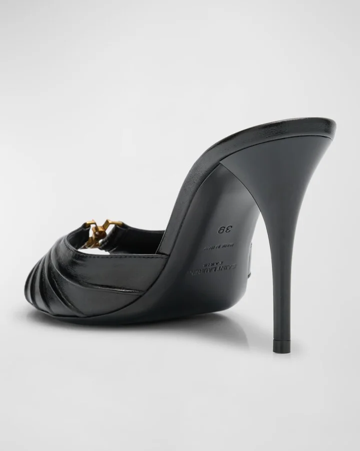 Babylone YSL Ruched Leather Mule Sandals - Image 4