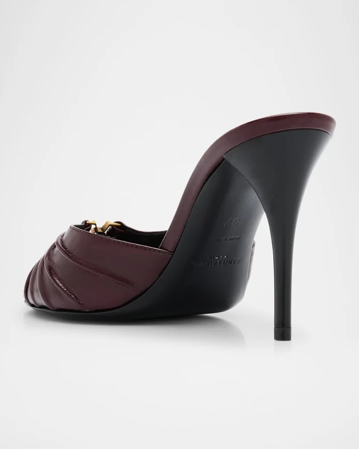 Babylone YSL Ruched Leather Mule Sandals - Image 2