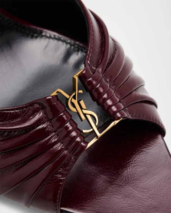 Babylone YSL Ruched Leather Mule Sandals - Image 3
