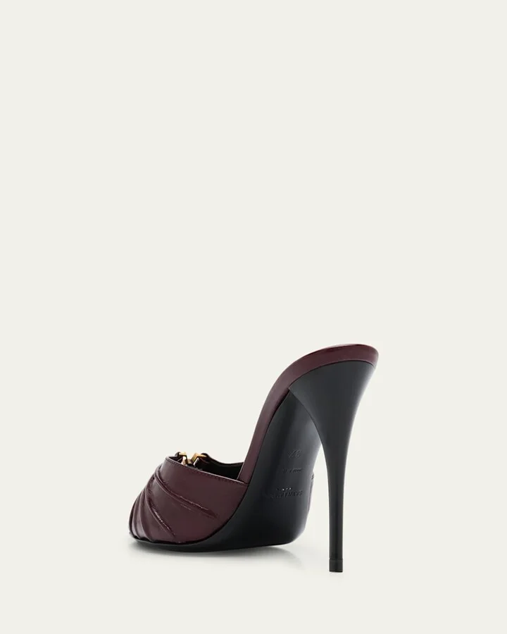 Babylone YSL Ruched Leather Mule Sandals - Image 4