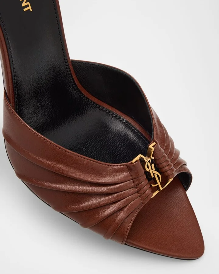 Babylone YSL Ruched Leather Mule Sandals - Image 2