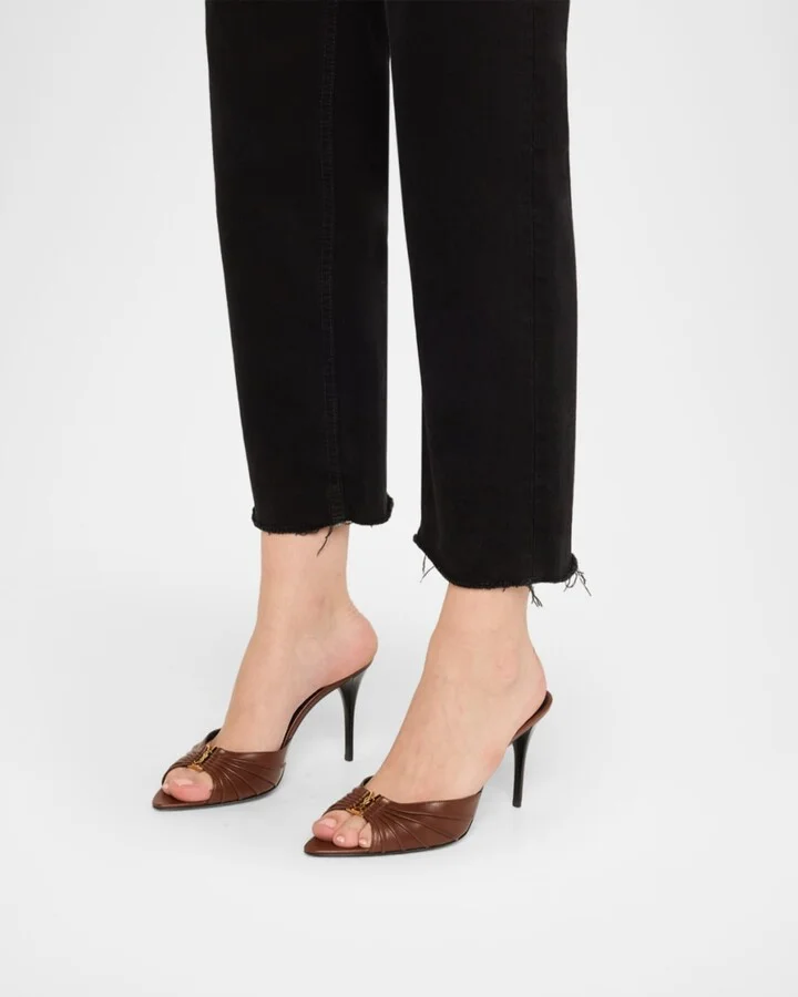 Babylone YSL Ruched Leather Mule Sandals - Image 6