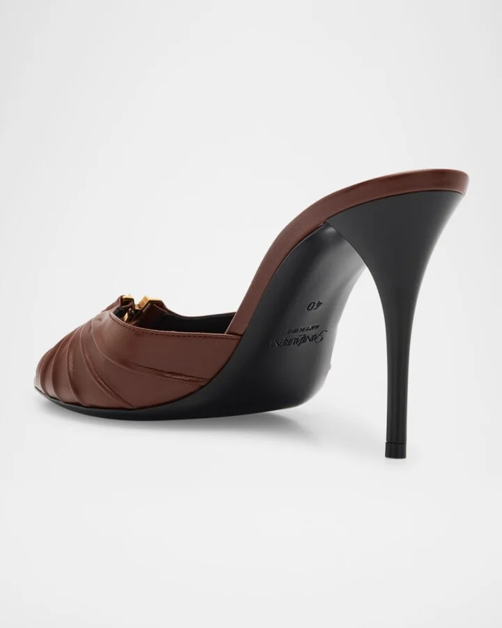 Babylone YSL Ruched Leather Mule Sandals - Image 11