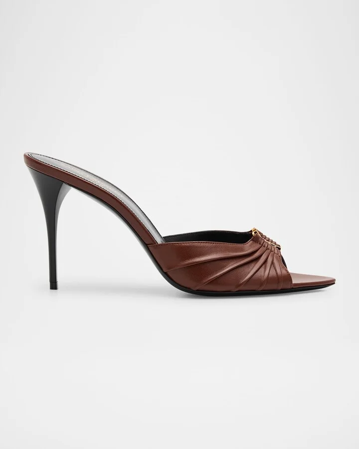 Babylone YSL Ruched Leather Mule Sandals