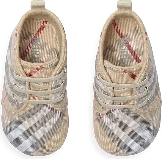 Baby's Corby Check Cotton Crib Shoes - Pale Stone Check - Size Newborn - Image 4