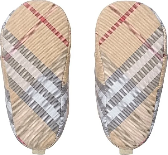 Baby's Corby Check Cotton Crib Shoes - Pale Stone Check - Size Newborn - Image 5
