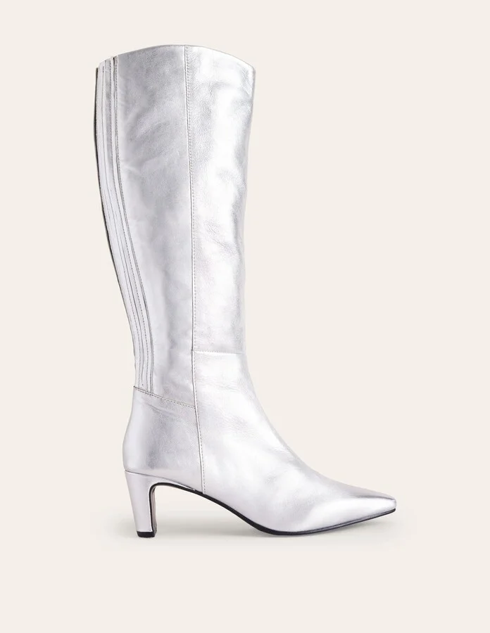 Back Panel Heeled Knee Boot, Black - Image 3
