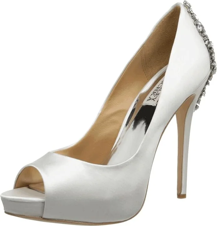 Badgley Mischka Kiara High Women's Heels White Satin : 7 M, Leather - Image 2