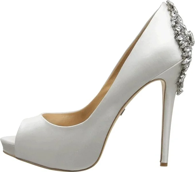 Badgley Mischka Kiara High Women's Heels White Satin : 7 M, Leather - Image 7