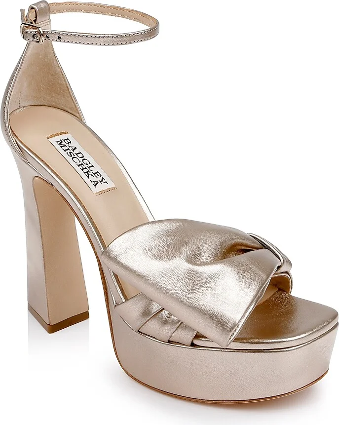 Badgley Mischka Women's Alora Square Toe Bow Embellished High Heel Platform Sandals