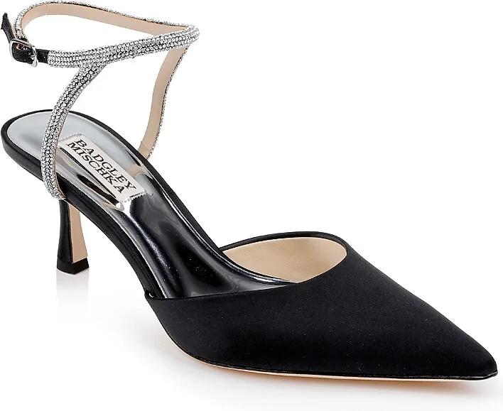 Badgley Mischka Women's Autumn Pointed Toe Pave Embellished Mid Heel Pumps