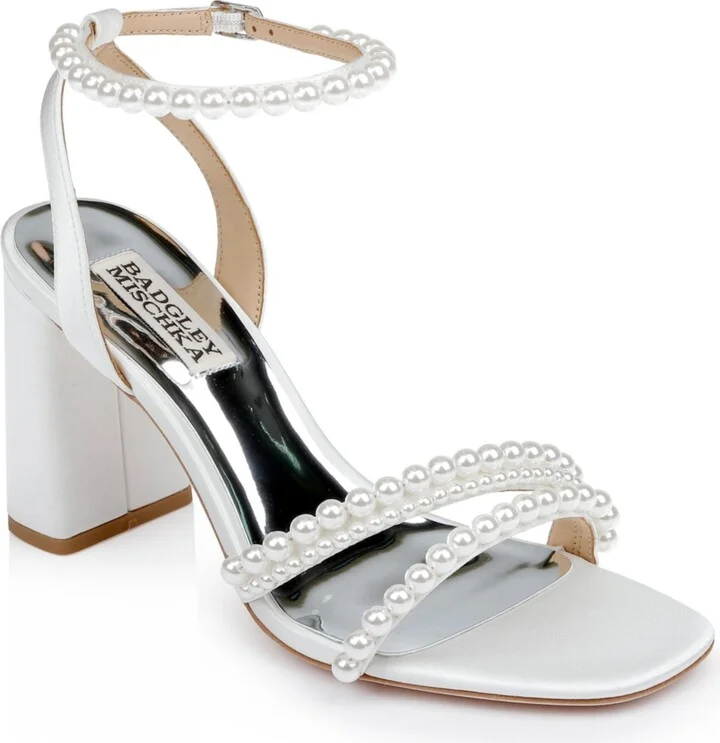 Badgley Mischka Women's Feisty Cultivated Pearl Detail Block Heel Evening Sandals
