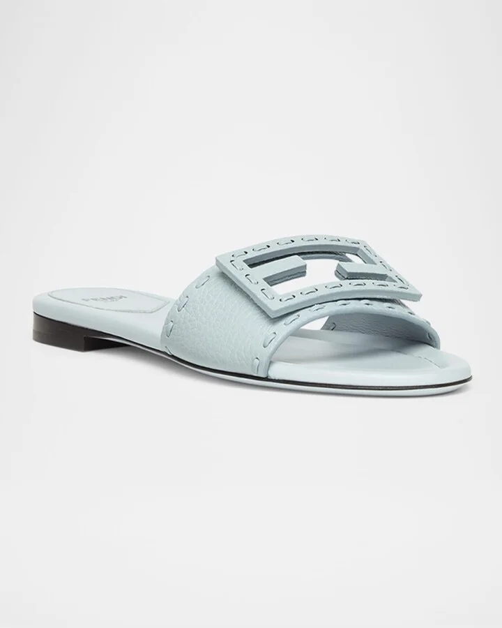 Baguette FF Leather Buckle Flat Slide Sandals - Image 2