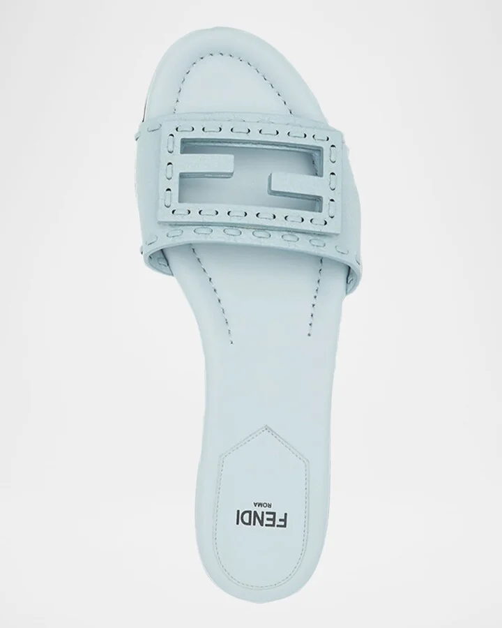 Baguette FF Leather Buckle Flat Slide Sandals - Image 6