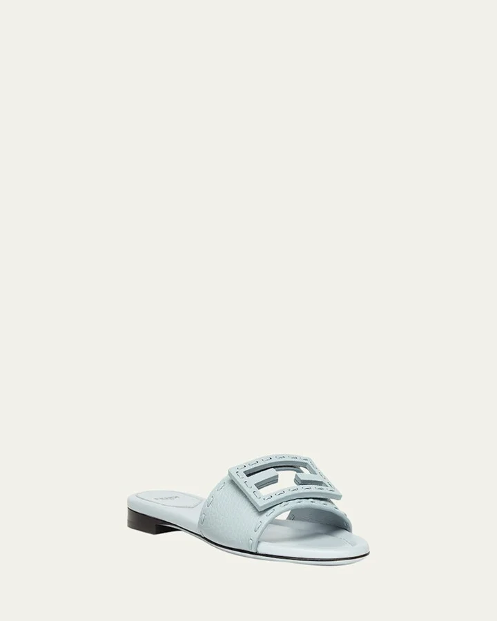 Baguette FF Leather Buckle Flat Slide Sandals - Image 3