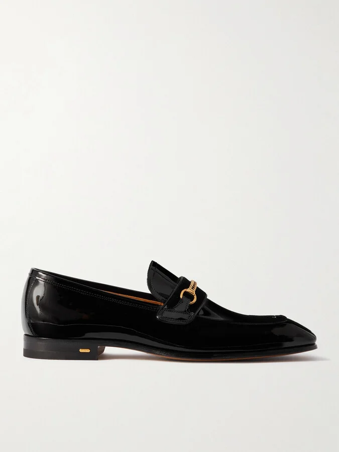 Bailey Chain-Embellished Patent-Leather Penny Loafers