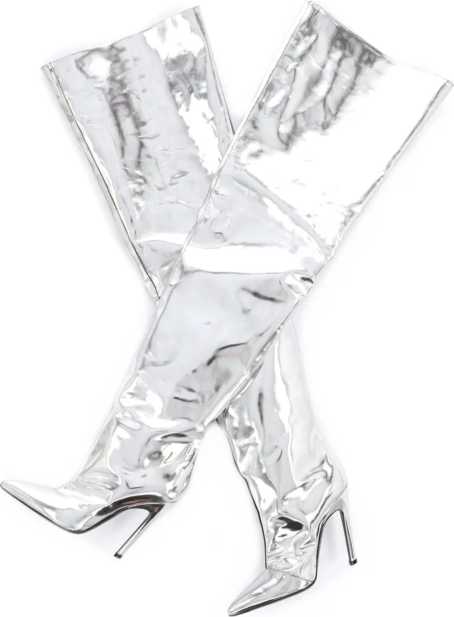 Balenciaga All The Time Over the Knee Boots Metallic Leather - Image 5