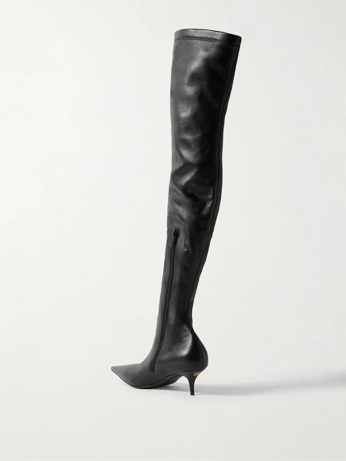 Balenciaga - Avenue Leather Over-the-knee Boots - Black - Image 3