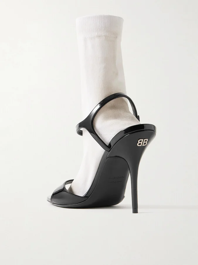 Balenciaga - Avenue Patent-leather And Stretch-knit Sandals - Black - Image 3
