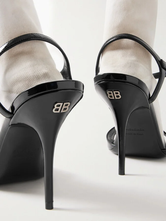 Balenciaga - Avenue Patent-leather And Stretch-knit Sandals - Black - Image 4