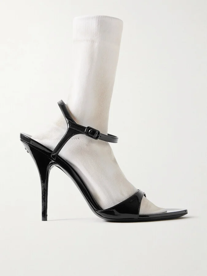 Balenciaga - Avenue Patent-leather And Stretch-knit Sandals - Black