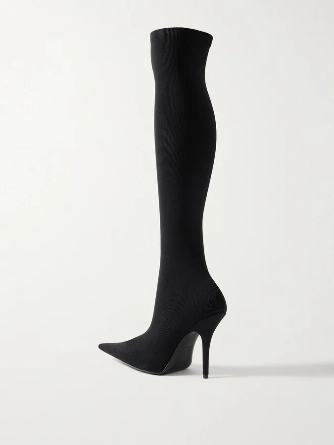 Balenciaga - Avenue Stretch-knit Over-the-knee Boots - Black - Image 3