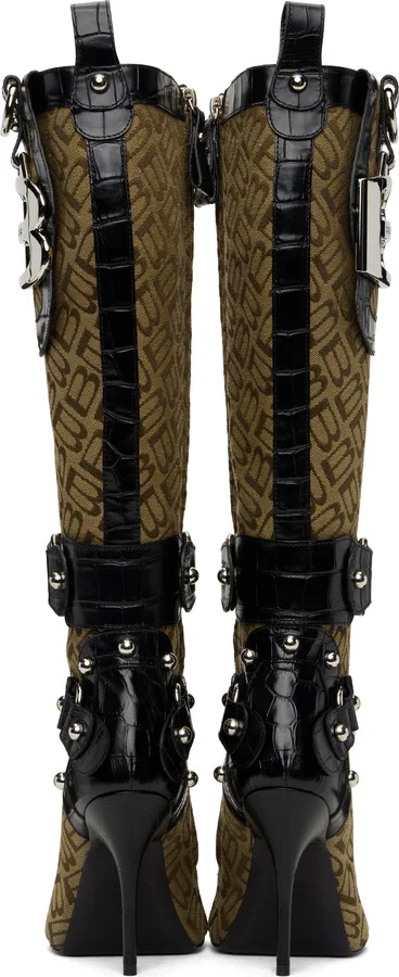 Balenciaga Beige & Black Essex 110mm Tall Boots - Image 2