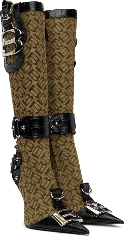 Balenciaga Beige & Black Essex 110mm Tall Boots - Image 4