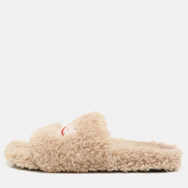 Balenciaga Beige Faux Fur Fury Slide Sandals Size 37