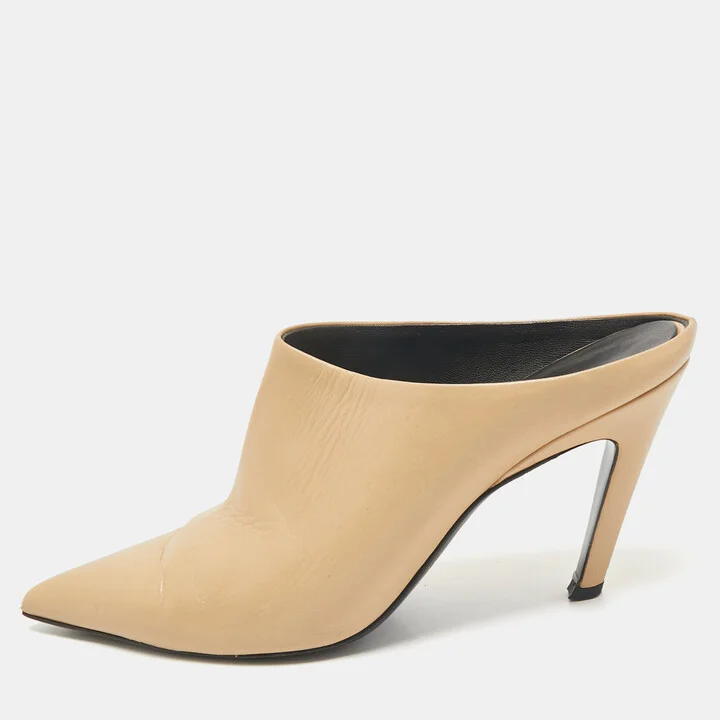 Balenciaga Beige Leather Pointed Toe Mules Size 38