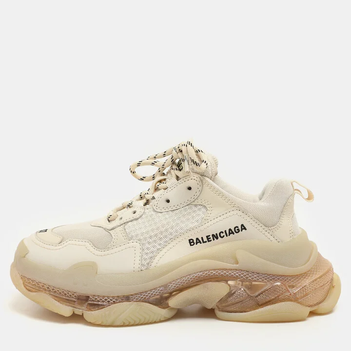 Balenciaga Beige Nubuck and Mesh Triple S Sneakers Size 37