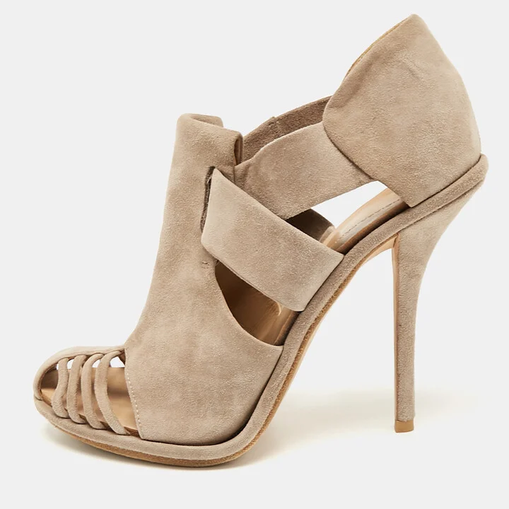 Balenciaga Beige Suede Cutout Ankle Length Boots Size 39